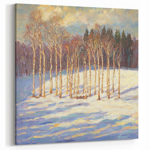 Golden Birches - Abstract Floral Wall Art with Winter Charm