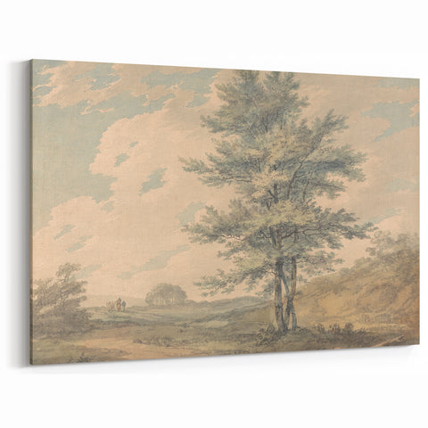 Romantic Art Prints: Serene Landscape with Trees and Figures