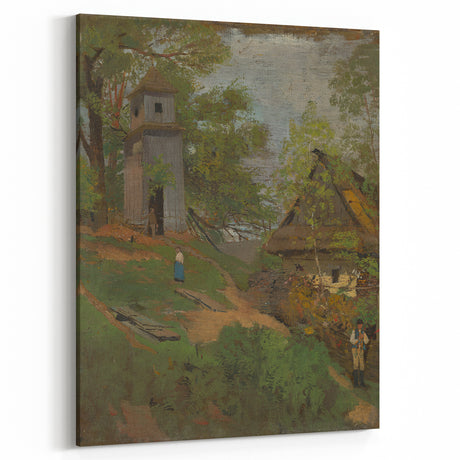 Romanticism Art: Wooden Belfry and Rustic Village Canvas Print