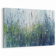 Abstract Meadow Canvas Art - Serene Green and Blue Floral Design