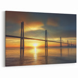 Golden Horizon Bridge at Sunrise - Tranquil Coastal Art