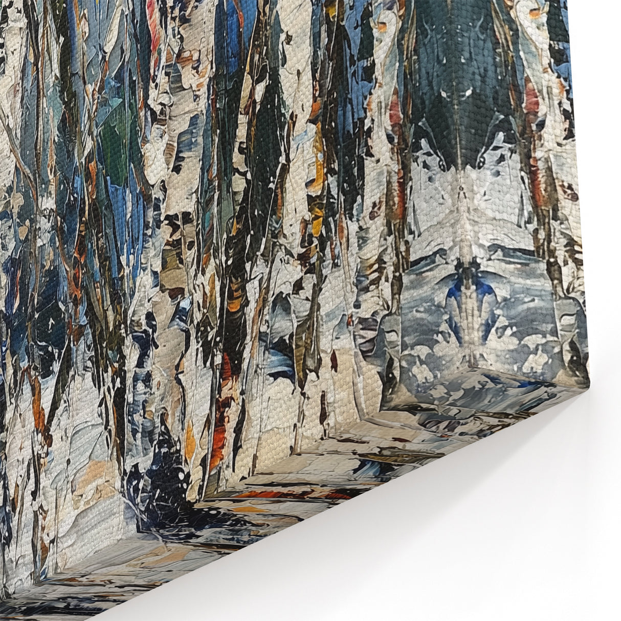 Textured Winter Forest Canvas - Birch Trees in Snowy Landscape