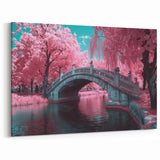 Enchanted Pink Bridge with Blossom Trees - Dreamy Landscape Art