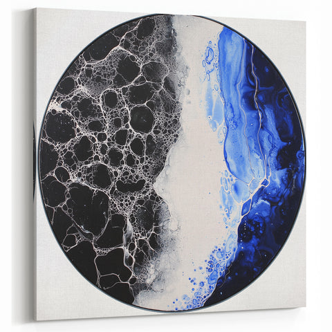 Circular Black and Blue Abstract Art - Geometric Wall Decor