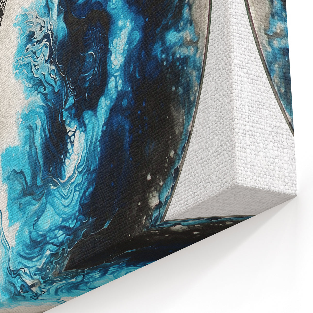 Black and Blue Ocean Flow - Abstract Circular Wall Art