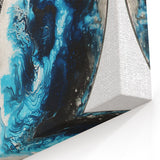 Black and Blue Ocean Flow - Abstract Circular Wall Art