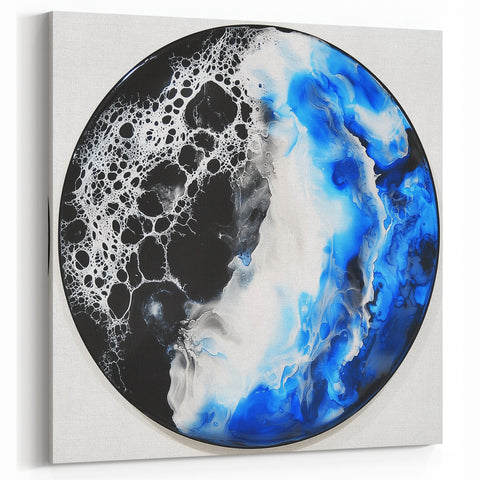 Abstract Oceanic Flow Design - Blue and Black Circular Wall Art