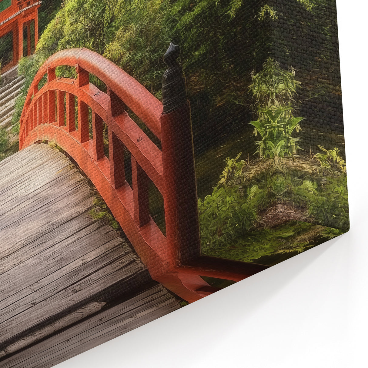 Japanese Garden Bridge with Pagoda - Serene Landscape Art