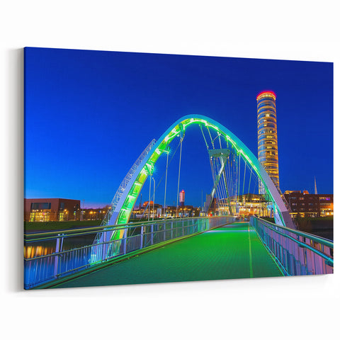 Bridge Artwork - Modern Arch Bridge with Green Lights