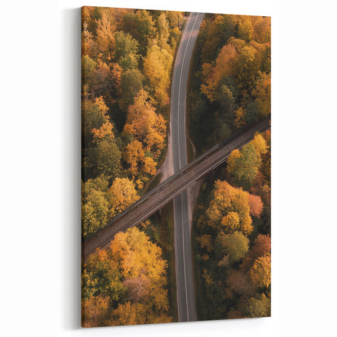 Autumn Bridge Wall Art – Railway Crossing in Fall