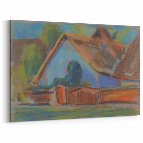 Modern Wall Art – Vibrant Blue Village Cottage