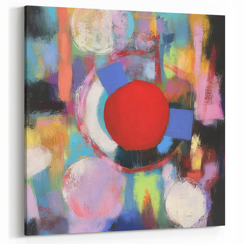 Energetic Abstract Circles in Red and Pastel Tones - Geometric Wall Art