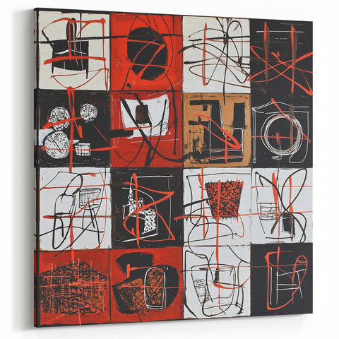 Abstract Geometric Wall Art - Bold Contemporary Art in Red and Black