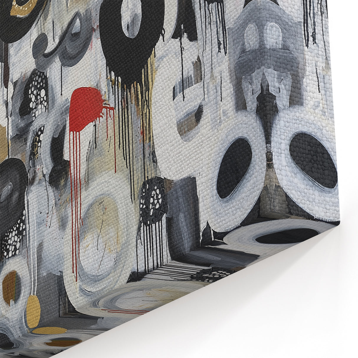 Geometric Abstract Wall Art - Dynamic Black, White, and Gold Design