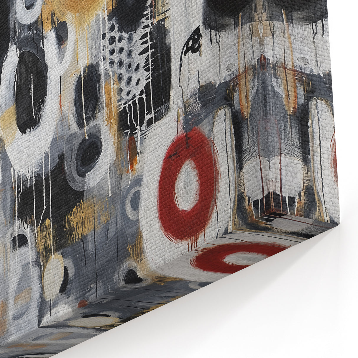 Abstract Geometric Paintings - Modern Circle Wall Art in Gold and Black