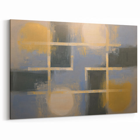 Abstract Geometric Wall Art - Blue and Gold Modern Design for Living Rooms