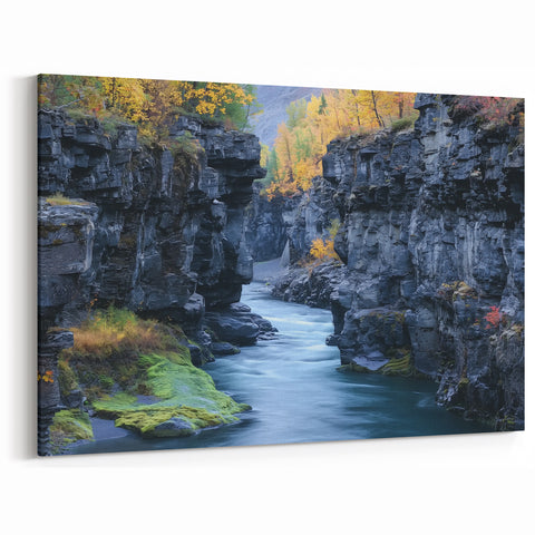 Autumn Canyon Stream Art - Scenic Fall Landscape Canvas Wall Decor