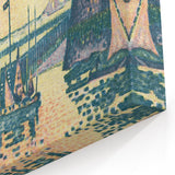 Modern Wall Art: Evening Harbor with Pointillist Sunset Glow