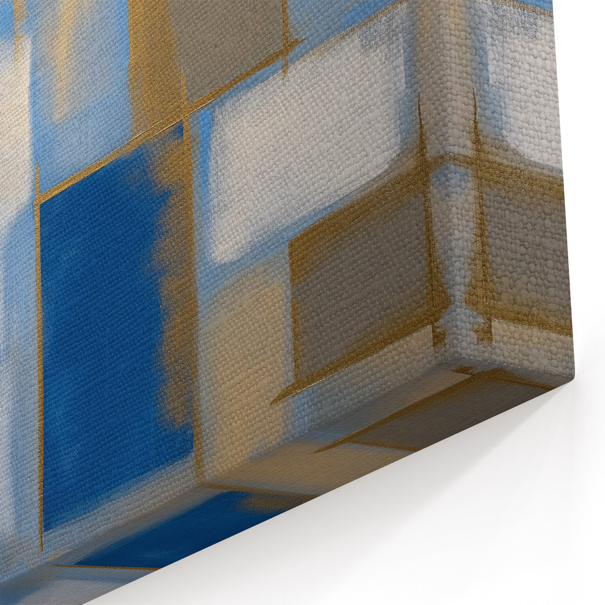 Modern Geometric Abstract Wall Art - Blue White and Gold