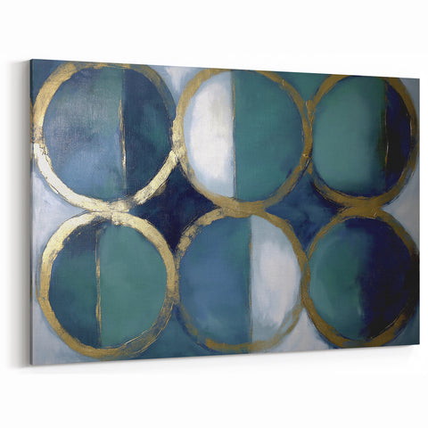 Abstract Geometric Paintings - Teal and Gold Contemporary Wall Decor