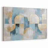 Geometric Abstract Paintings - Light Blue and Gold Modern Wall Decor