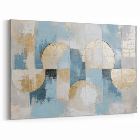 Geometric Abstract Paintings - Light Blue and Gold Modern Wall Decor