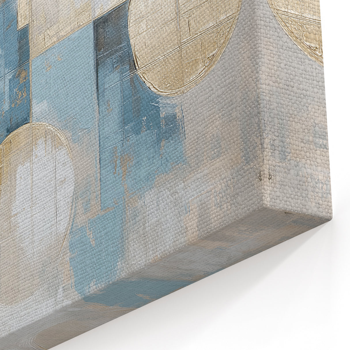 Geometric Abstract Paintings - Light Blue and Gold Modern Wall Decor