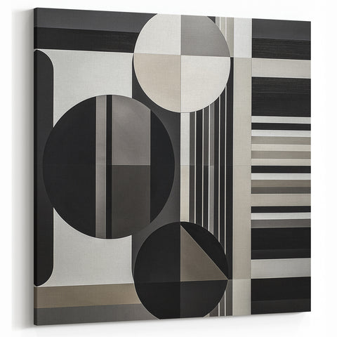 Modern Geometric Wall Art - Black and White Abstract Monochrome Canvas