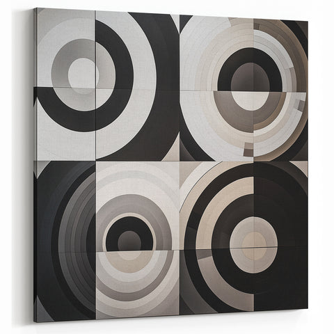 Geometric Wall Art Prints - Black and Gray Abstract Circular Canvas