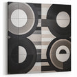 Abstract Geometric Paintings - Black, White, and Gray Circular Canvas