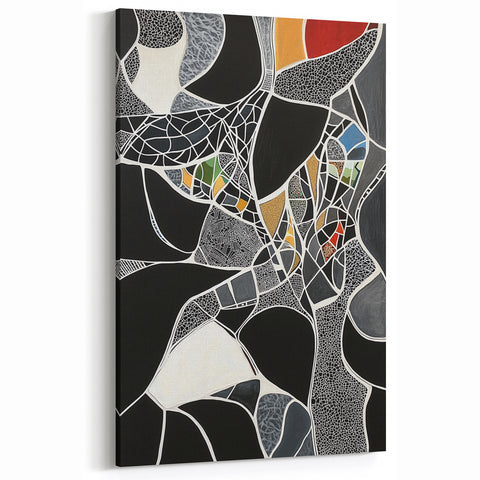 Geometric Abstract Wall Art - Black and Multicolor Modern Mosaic Canvas