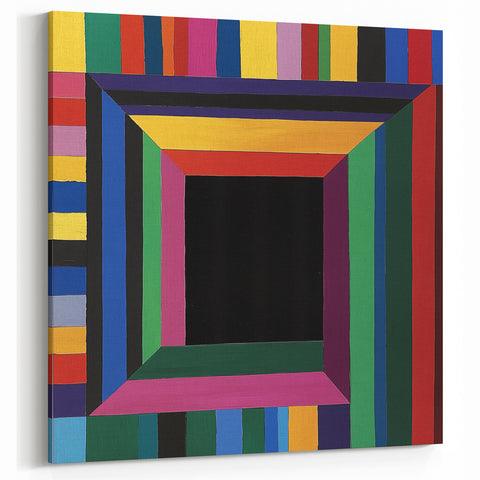 Abstract Geometric Wall Art - Colorful Striped Square with Black Center