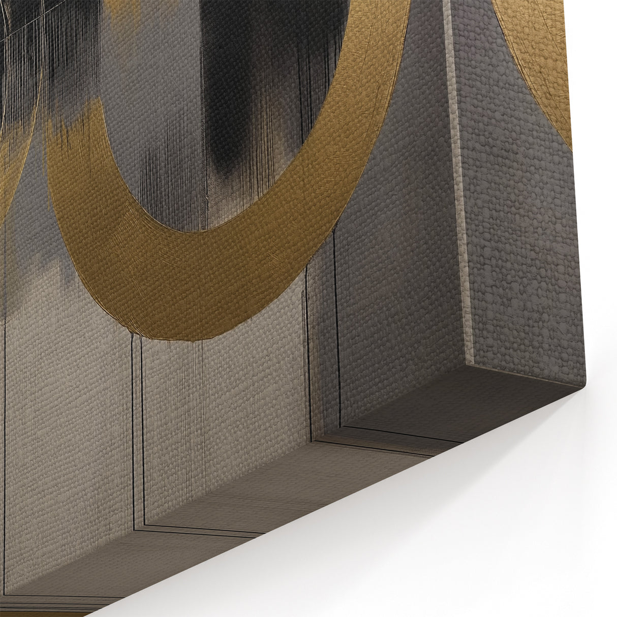 Abstract Geometric Wall Art - Dual Gold Circles on Black and Gray Canvas