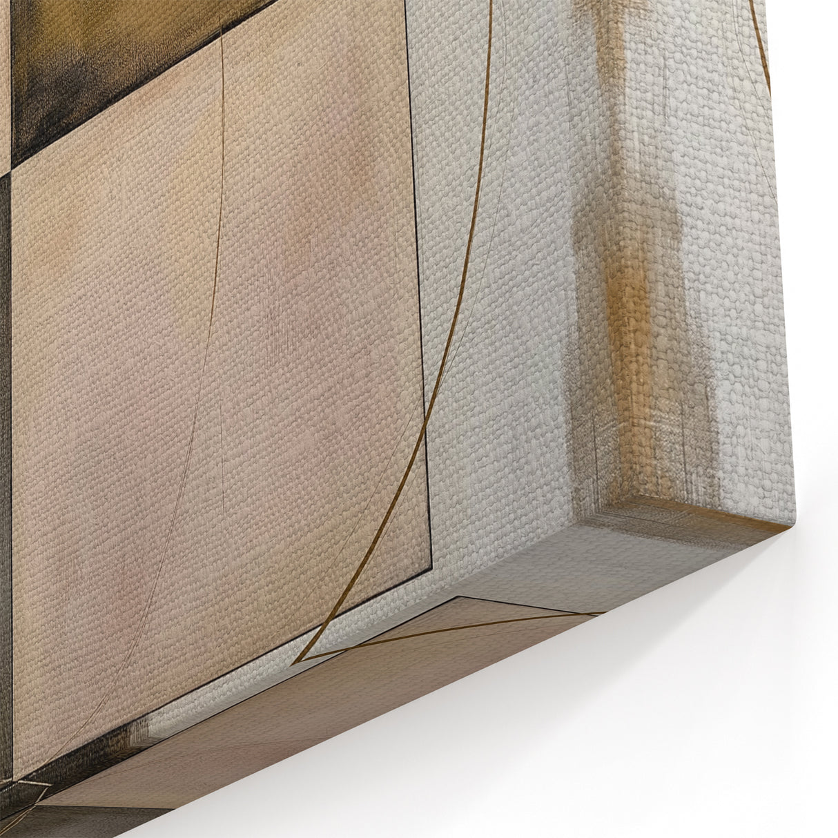 Abstract Geometric Wall Art - Neutral Tones with Gold and Circular Accents