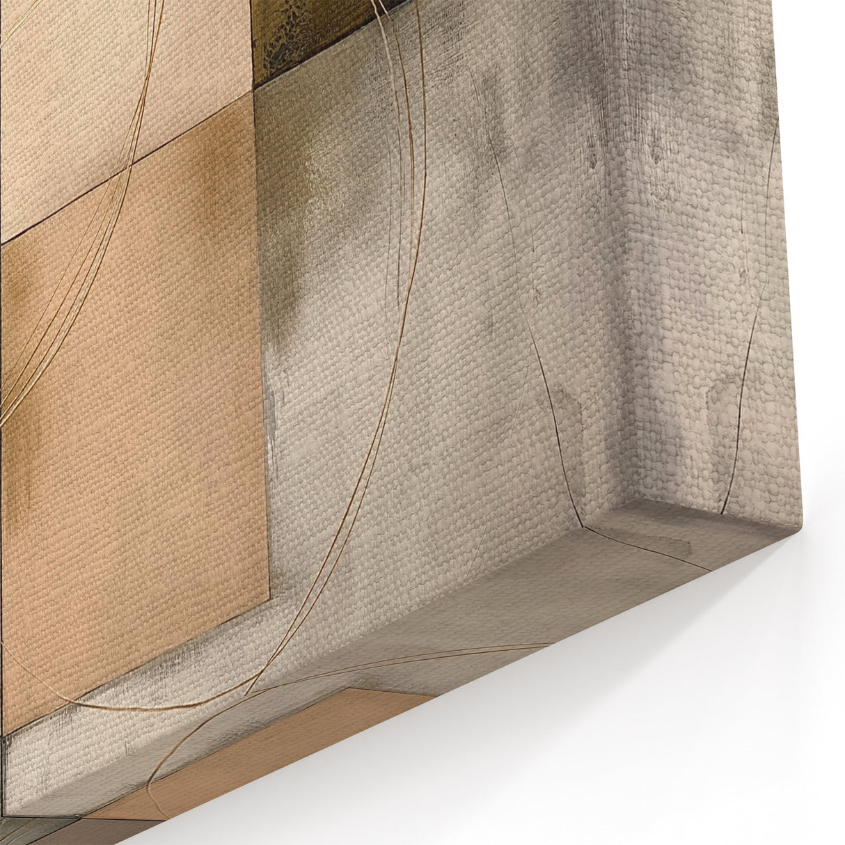 Abstract Geometric Wall Art - Neutral Squares with Gold Circular Details