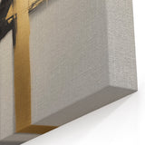 Modern Abstract Wall Art - Gold and Black Cross on Neutral Canvas