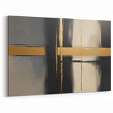 Contemporary Abstract Wall Art - Gold Cross on Black and Gray Canvas