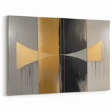 Modern Abstract Wall Art - Gold, Black, and Gray Curved Geometric Design
