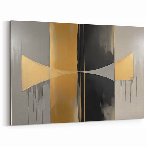 Modern Abstract Wall Art - Gold, Black, and Gray Curved Geometric Design