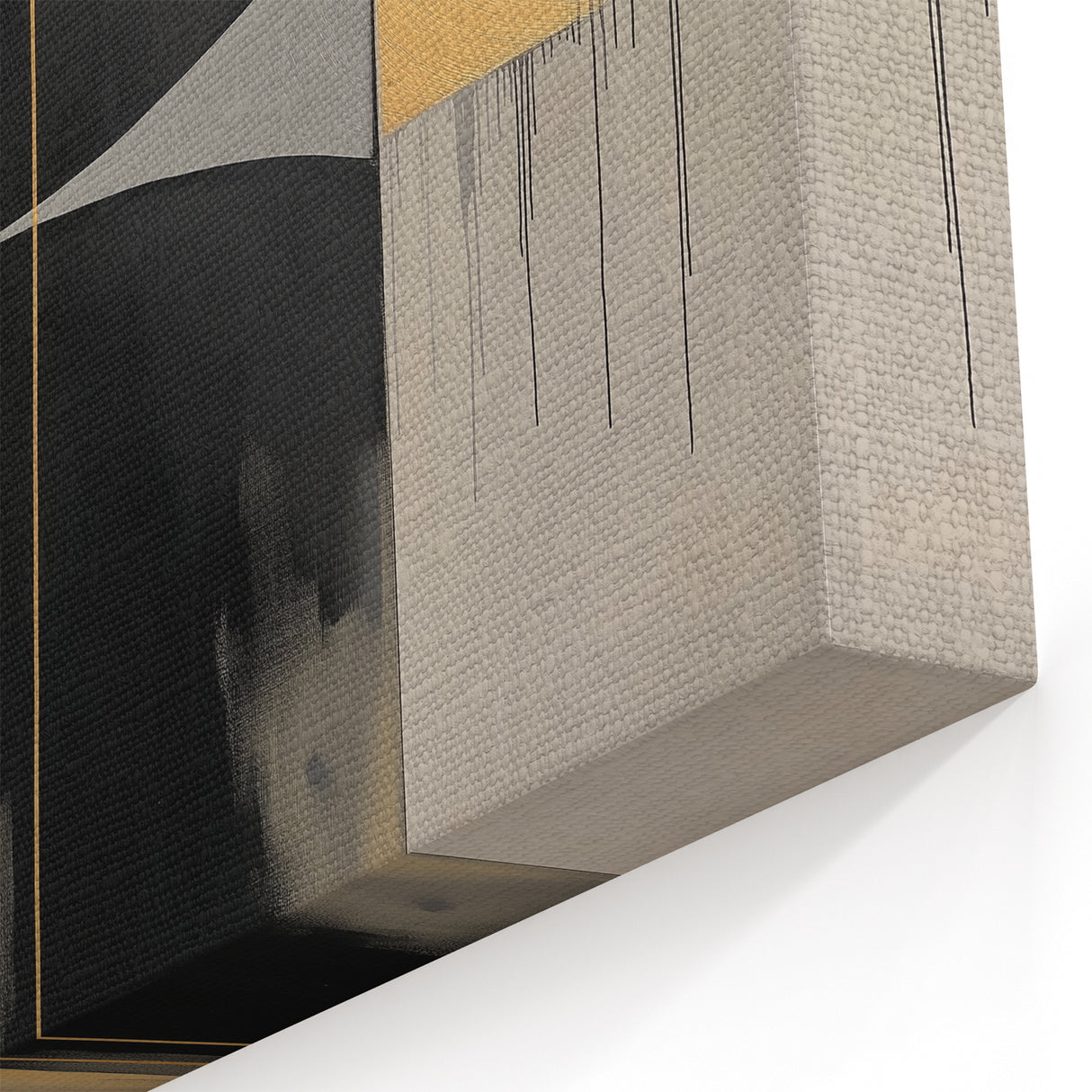 Modern Abstract Wall Art - Gold, Black, and Gray Curved Geometric Design
