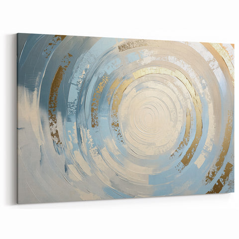 Contemporary Abstract Canvas - Blue and Gold Circular Wall Art