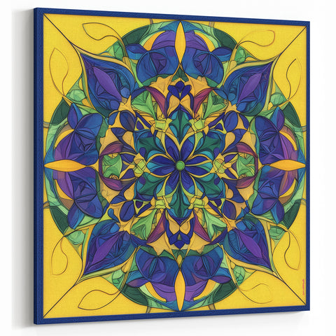 Abstract Geometric Paintings - Vibrant Yellow and Blue Mandala Art