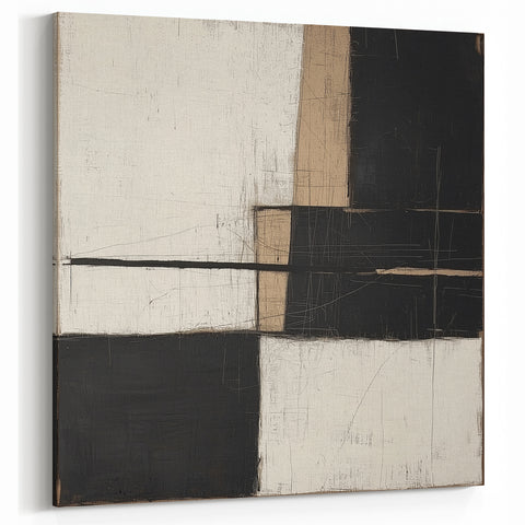 Geometric Abstract Wall Art - Black and Beige Minimalist Design