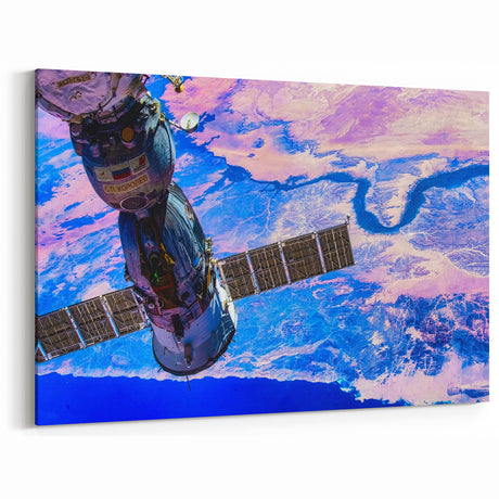 Satellite Over Earth Wall Art - Vibrant NASA Exploration Canvas