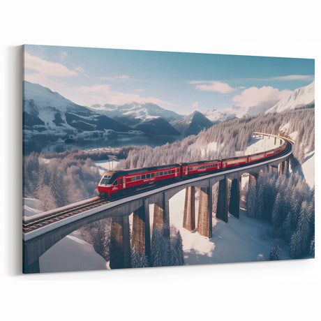 Scenic Red Train Service Vehicles Wall Art - Winter Emergency Railway Print