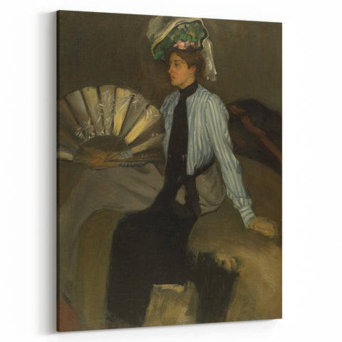 Modern Wall Art: Young Woman with Fan - Elegant Portrait