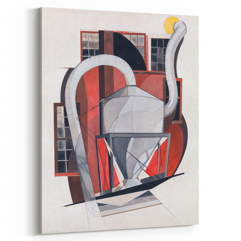 Modern Wall Art: Industrial Abstract Machinery in Red and Gray