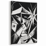 Modern Wall Art: Abstract Linocut with Geometric Black-and-White Design
