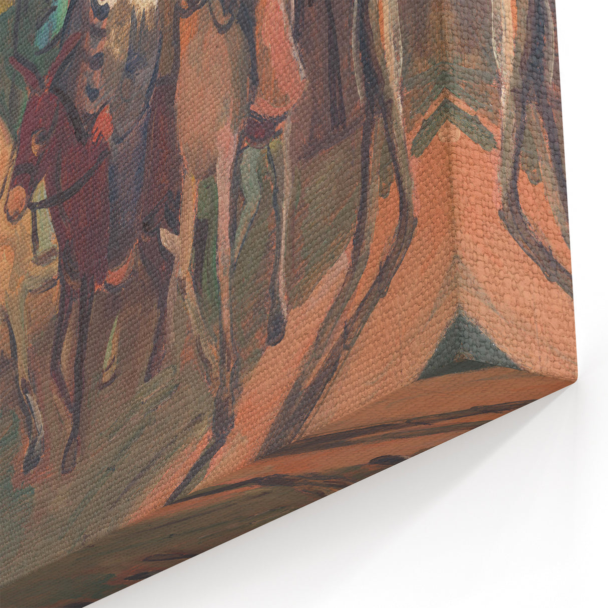 Modern Wall Art: Equestrian Parade with Clowns in Bold Expressionist Style