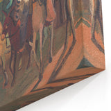 Modern Wall Art: Equestrian Parade with Clowns in Bold Expressionist Style